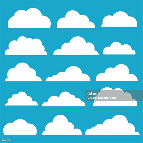 Cloud Vector Icon Set White Color On Blue Background Stock Illustration ...