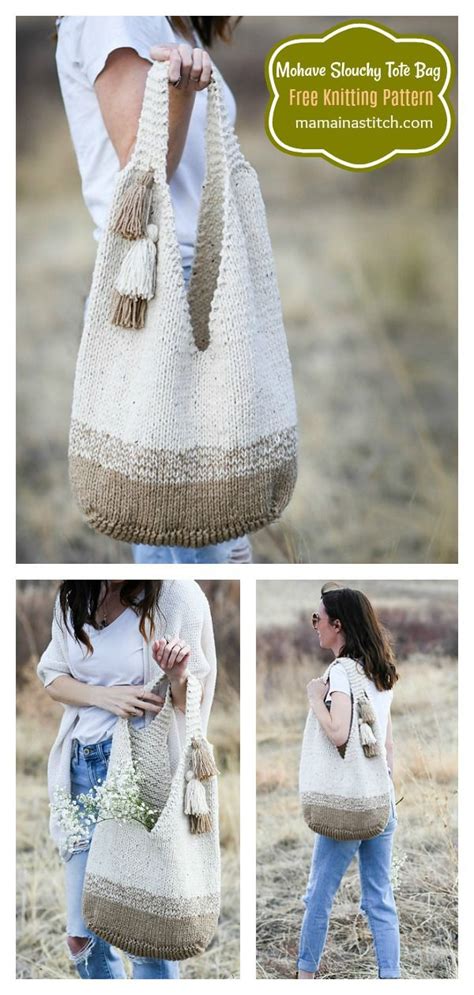 Simple Slouchy Tote Bag Free Knitting Pattern | Knitting tote bag ...