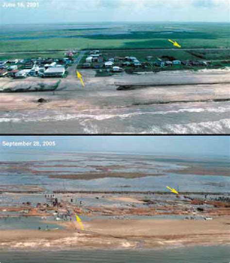 Holly Beach, Louisiana, before Hurricane Rita, on 16 June 2001 (upper)... | Download Scientific ...