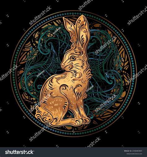 Exquisite Golden Ornate Stylized Rabbit Zodiac Stock Vector (Royalty ...