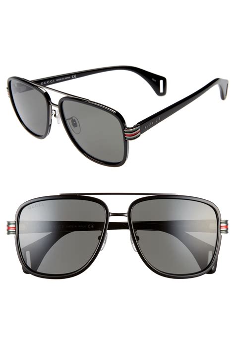 Men’s Gucci 58Mm Aviator Sunglasses - Black/ Grey | The Fashionisto