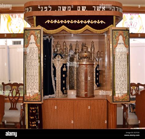 Torah scroll in the ark at the Aur Torah synagogue Sephardic temple Stock Photo, Royalty Free ...