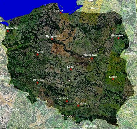 Map of Poland (Satellite Map) : Worldofmaps.net - online Maps and Travel Information