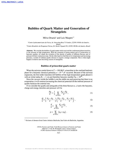 (PDF) Bubbles of Quark Matter and Generation of Strangelets