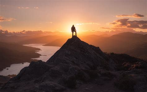 Man standing on mountain peak in silhouette photography, silhouette, people, HD wallpaper ...