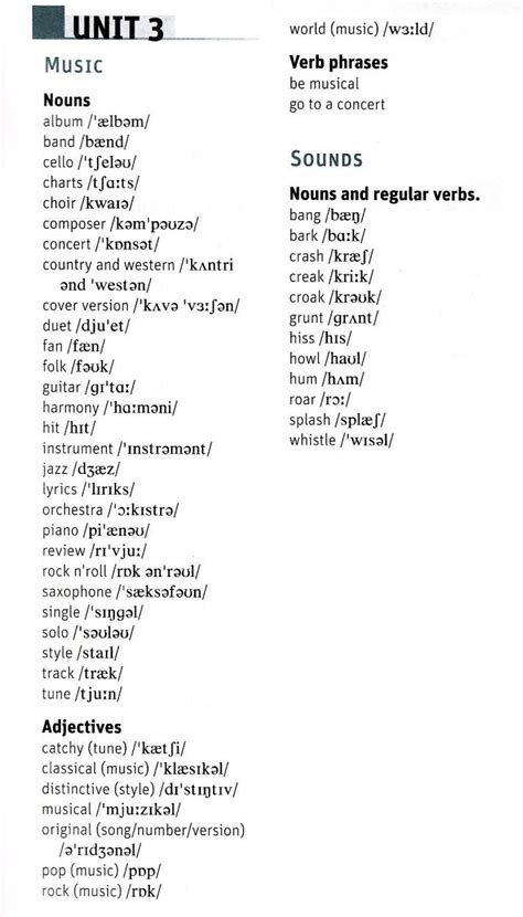 Memo: Vocabulary List for FCE Unit 03