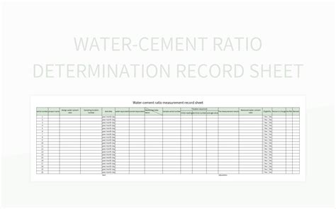 Water-cement Ratio Determination Record Sheet Excel Template And Google Sheets File For Free ...
