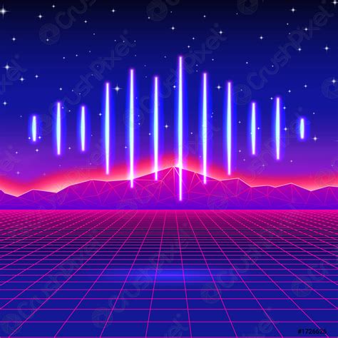 Retro gaming neon background with shiny music wave - stock vector ...