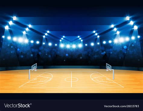 Basketball arena field with bright stadium lights Vector Image