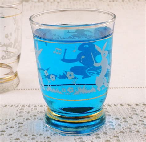 2 French Vintage Water Glasses with Printed Images of Bunny Rabbits ...