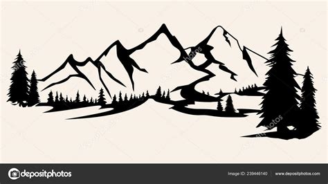 Mountain Scene Silhouette Svg