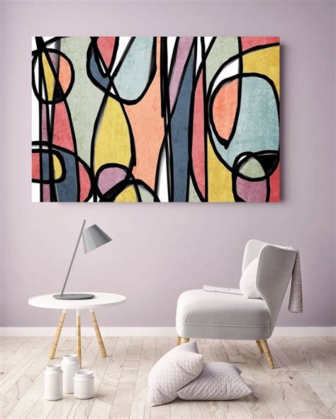 Vibrant Colorful Abstract-0-19. Mid-Century Modern Colorful Canvas Art Print Mid Century Modern ...