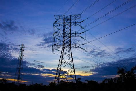 Silhouette of High Voltage Electricity Tower Stock Photo - Image of ...