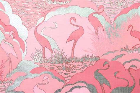 1970s Vintage Wallpaper Retro Pink Flamingos on Metallic Foil | Etsy ...