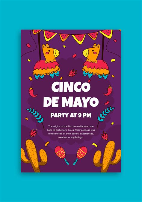 Edita y obtén esta Panfleto de Cinco de Mayo de Piñatas & Cactus dibujado a mano plantilla gratis