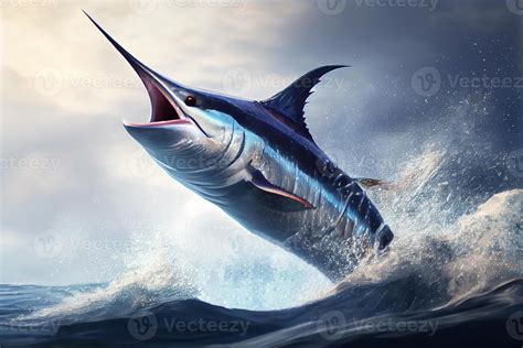 marlin jumping out of the sea water illustration 22083061 Stock Photo ...