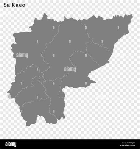 High Quality map of Sa Kaeo is a province of Thailand, with borders of ...