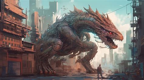 Premium AI Image | Mechanical dragon in a futuristic city Fantasy ...