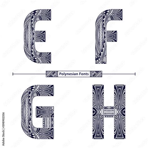 Alphabet Polynesian style in a set EFGH Stock Vector | Adobe Stock