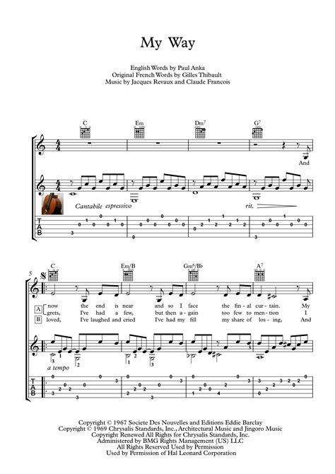 My Way guitar score download | Guitar tabs songs, Classical guitar ...