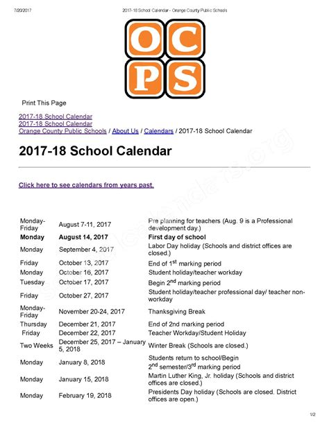 Orange County School District Calendars – Orlando, FL