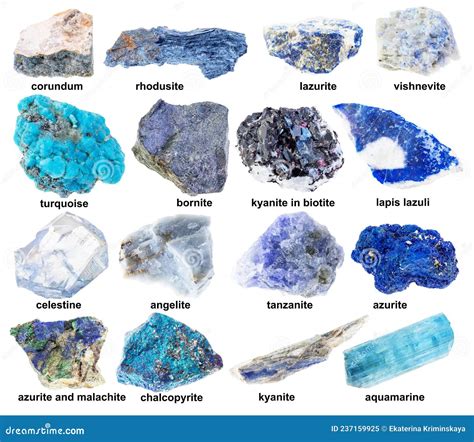 Set of Various Blue Raw Minerals with Names Stock Image - Image of lapis, crystal: 237159925