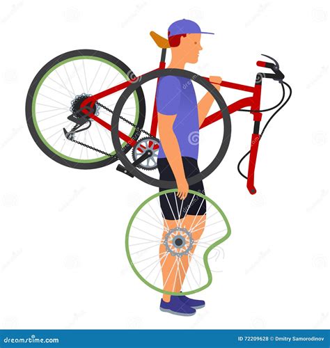 A Man Carries a Broken Bicycle and Wheel Stock Vector - Illustration of rider, silhouette: 72209628