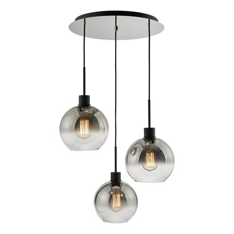 Lycia 3 Light Cluster Pendant Matt Black Smoked Ombre Glass