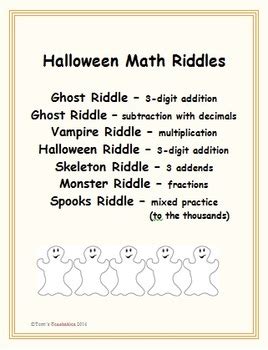 Halloween Math Riddles - work out math problems and solve riddles