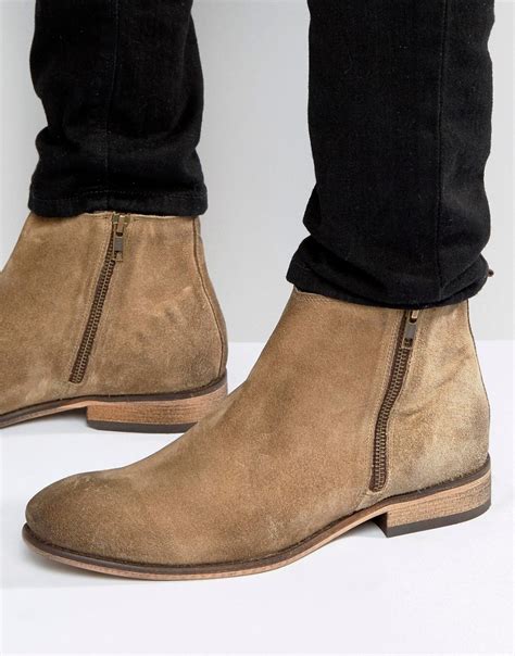 ASOS Chelsea Boots In Stone Suede With Double Zip in Brown for Men - Lyst