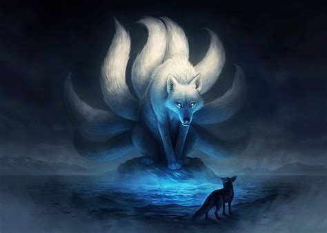 Nine-tails, vulpe, fantasy, luminos, fox, nine tails, white, jonas ...