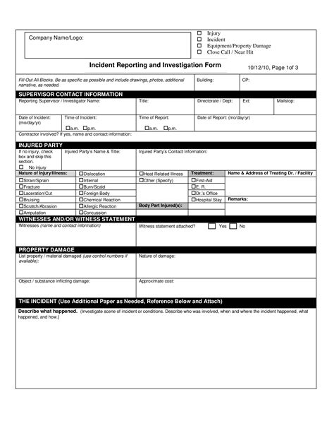 Construction Incident Investigation Report | Templates at allbusinesstemplates.com