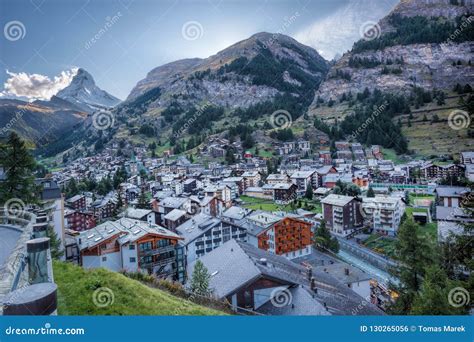 Zermatt Village with Peak of Matterhorn in Swiss Alps Stock Photo ...