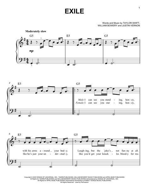 exile (feat. Bon Iver) by Taylor Swift Sheet Music for Easy Piano at ...