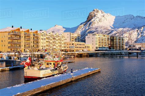 Svolvaer on a sunny winter's day, Lofoten Islands, Nordland, Arctic ...