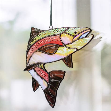 Trout Fish Suncatcher Stained Glass Window Hanging Fisherman - Etsy