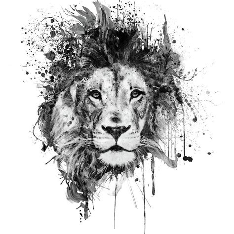 Splatters Painting - Splattered Lion Black and White by Marian Voicu ...