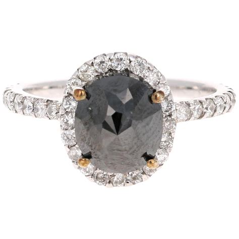 3.60 Carat Black Diamond 14 Karat White Gold Halo Engagement Ring For Sale at 1stDibs | black ...