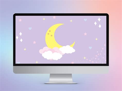 Desktop Wallpaper Pastel Moon PC Wallpaper Kawaii Moon Cute - Etsy