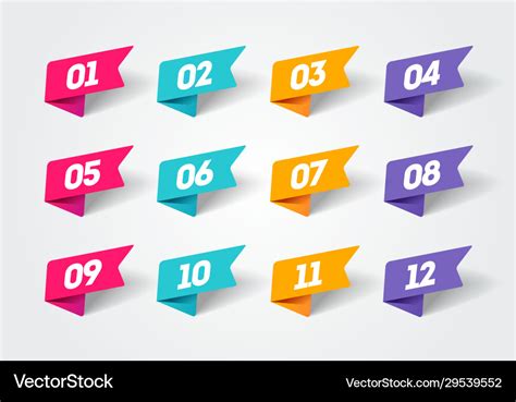 Set modern 1 to 12 flag style bullet points Vector Image