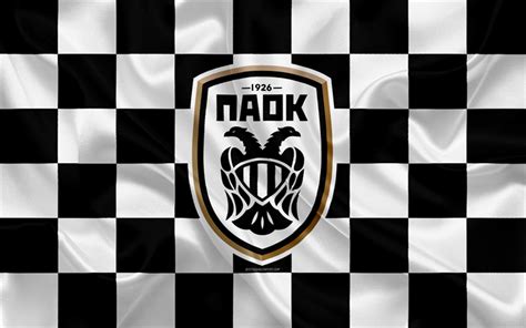 Download wallpapers PAOK FC, 4k, logo, creative art, black and white checkered flag, Greek ...