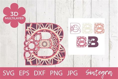 Floral Letter B Mandala 3D Multilayer SVG Cut File