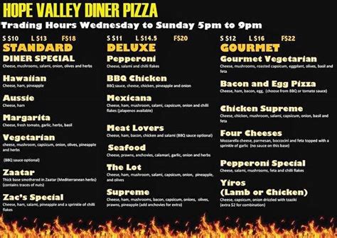 Menu at The Hope Valley Diner restaurant, Hope Valley