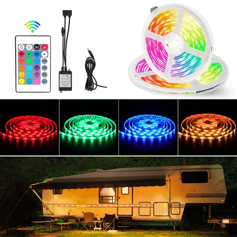 RV Awning LED Light Strip, Camper Awning Lights, 32.8FT/10M RGB 12V Strip LED w/Remote Control ...