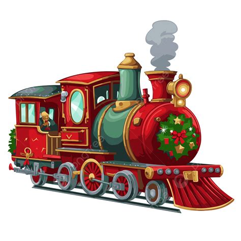 Christmas Train Vector, Sticker Clipart Small Steam Locomotive With Christmas Decorations ...