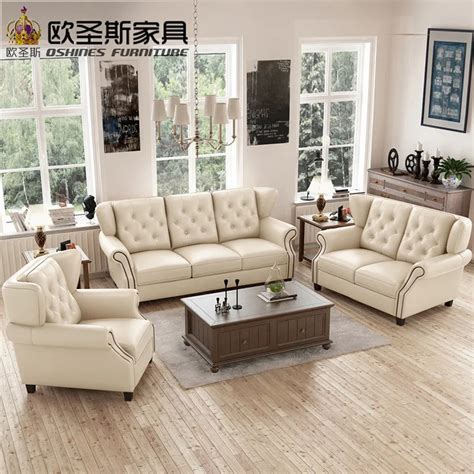 latest sofa set designs 6 seater American style Chesterfield new antique furniture vintage brown ...