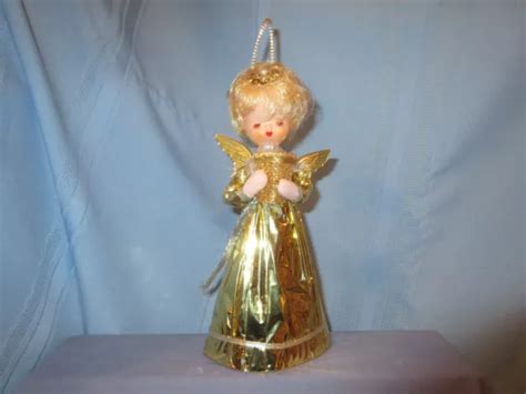 VINTAGE CHRISTMAS ANGEL tree topper Japan 9" vinyl face gold foil ...