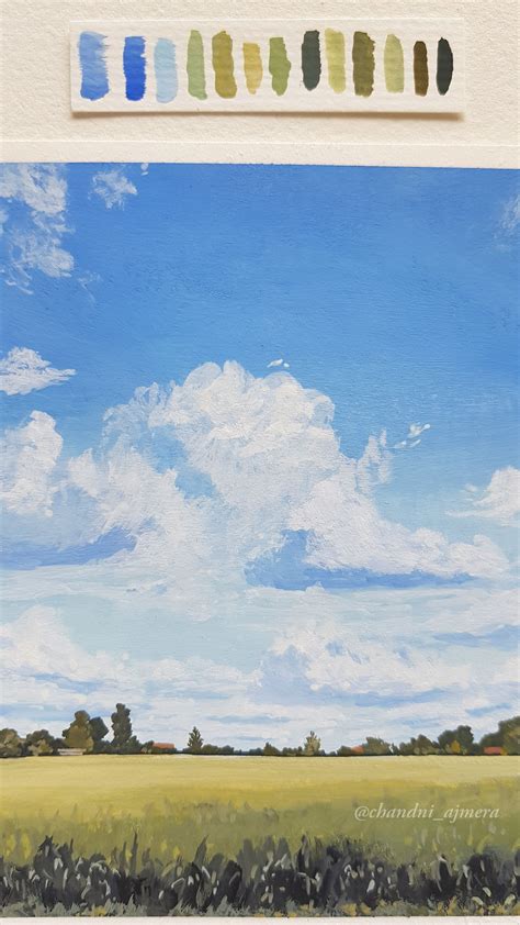 Blue Summer Sky, cumulus, landscape painting | Sky art painting, Bright ...