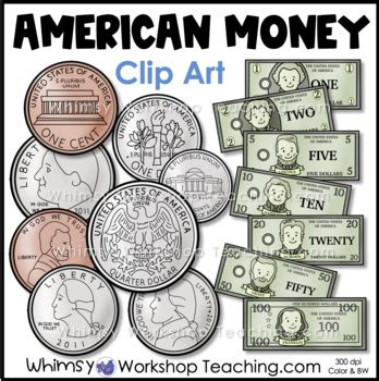 American US Money Bills and Coins Clip Art by Whimsy Workshop Teaching