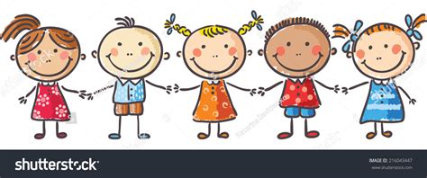 Five Little Kids Holding Hands Stock Vector (Royalty Free) 216043447 | Shutterstock